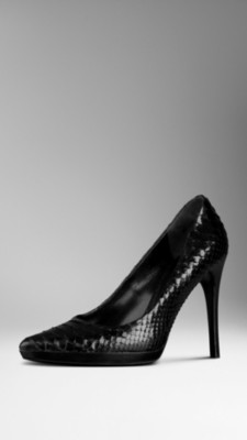 Python Leather Platform Pumps