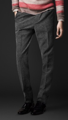 Slim Fit Tweed Pleat Front Trousers