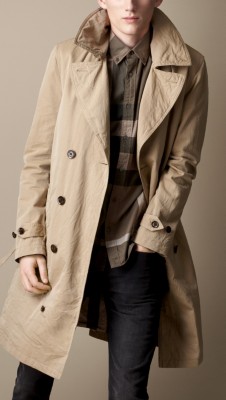Long Resin Washed Cotton Gabardine Trench Coat