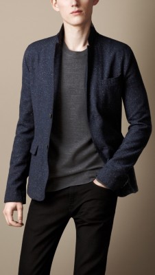 Slub Wool Silk Blend Blazer