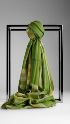 Check Wool Silk Scarf