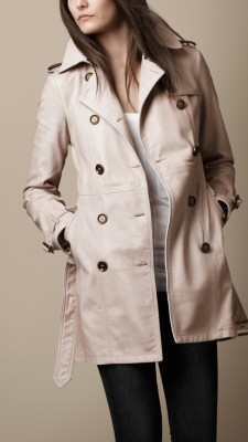 Mid-Length Washed Leather Trench Coat