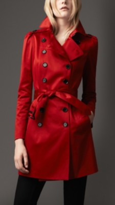 Mid-Length Stretch-Cotton Satin Puff Sleeve Trench Coat
