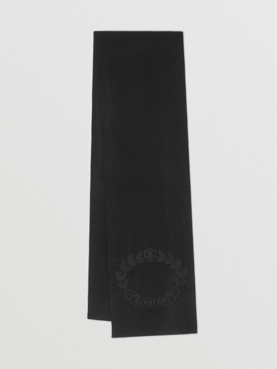 Sciarpa in misto cashmere con stemma con foglie di quercia ricamato (Nero)