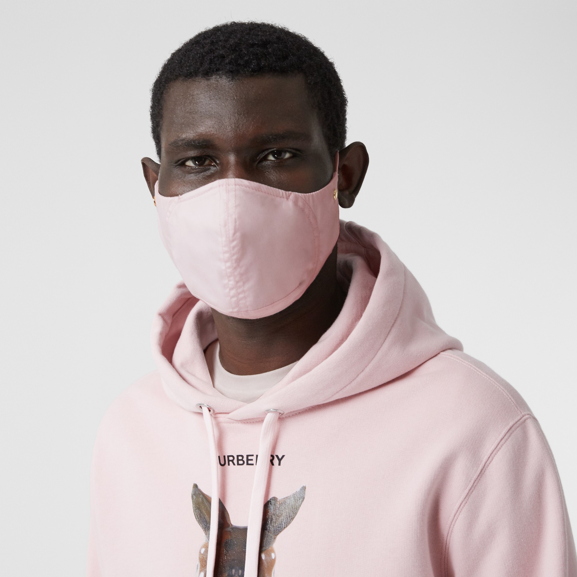 Logo Detail Cotton Face Mask in Alabaster Pink | Burberry Australia - gallery image 3