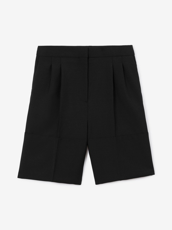 Pantalones cortos de vestir en angora y lana con bajos exagerados (Negro)