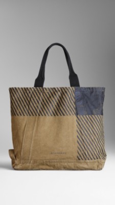 Printed Check Sailing Canvas Tote Bag