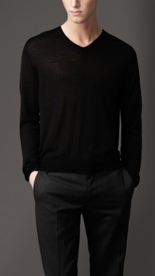 Check Shoulder V-Neck Sweater