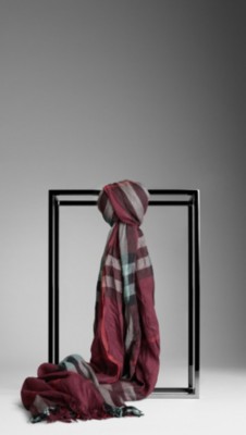 Check Wool Cashmere Crinkled Scarf