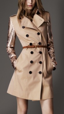 Long Python Sleeve Gabardine Trench Coat