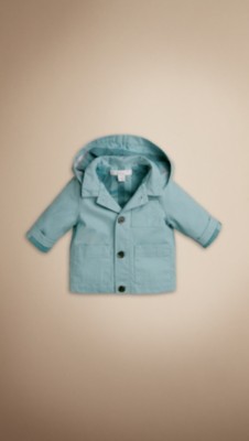 Check-Lined Hooded Cotton Jacket