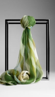 Check Silk Crépon Scarf