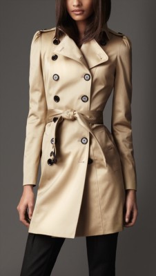 Mid-Length Stretch-Cotton Satin Puff Sleeve Trench Coat