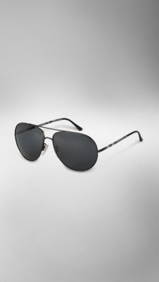 Polarised Check Detail Aviator Sunglasses