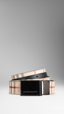 Haymarket Check Reversible Leather Plaque Belt