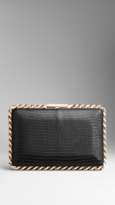 Chain-Detail Lizard Box Clutch