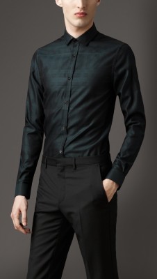 Modern Fit Jacquard Check Cotton Shirt