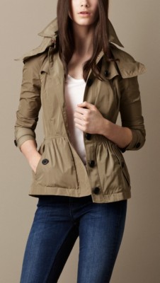 Short Technical Taffeta Peplum Trench Coat