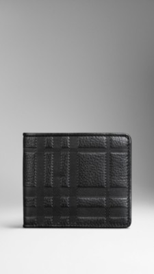 Embossed Check Leather Wallet