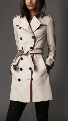 Mid-Length Technical Cotton Contrast Piping Trench Coat