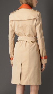 patent leather detail gabardine trench coat