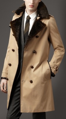 Long Fur Collar Cotton Trench Coat