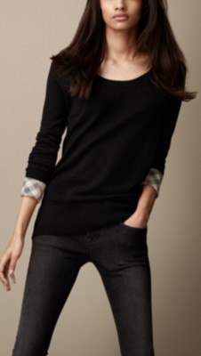 Check Cuff Cotton Cashmere Sweater