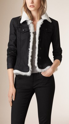 wasp waist denim jacket with shearling warmer