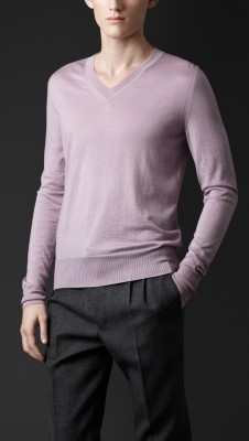 Jersey con cuello de pico en cachemir y seda