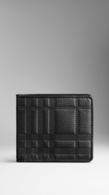 Check Embossed Leather ID Wallet