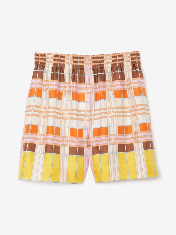 Pantalones cortos en seda Check abstracto (Rosa Piruleta)