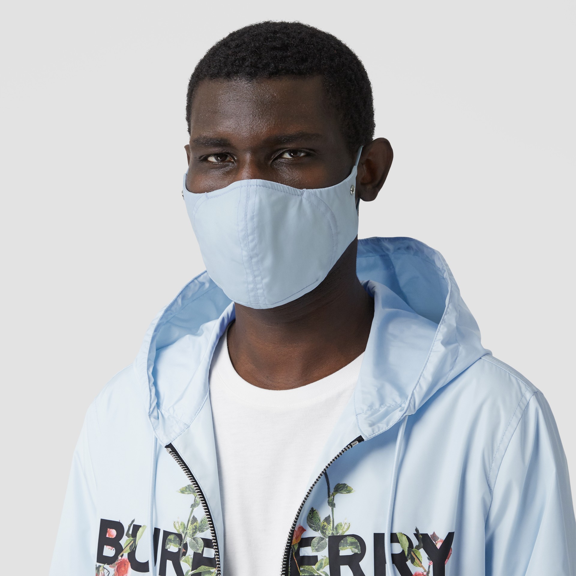 Logo Detail Cotton Face Mask in Pale Blue | Burberry - gallery image 3