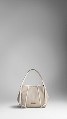 Small Cotton Gabardine and Leather Tote Bag