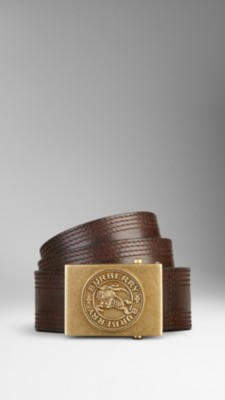 Embossed Plaque Leather Belt