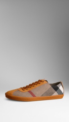 Check Canvas Suede Detail Trainers