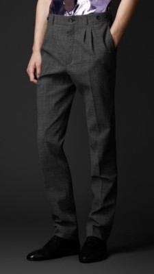 Slim Fit Houndstooth Wool Trousers