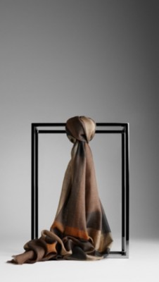Check Wool Silk Scarf