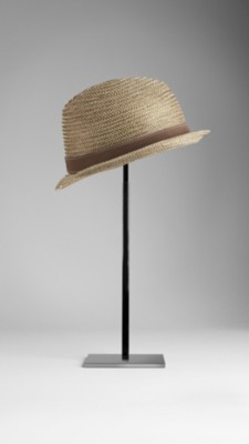 Leather Detail Raffia Trilby