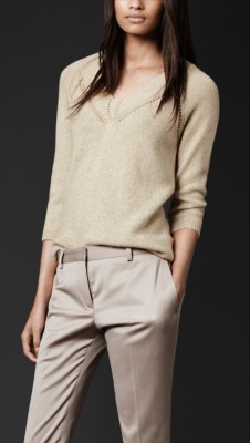Open-Stitch Detail Cashmere Sweater