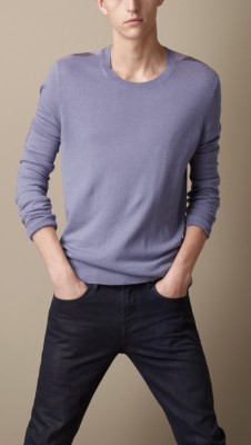 Check Detail Cotton Cashmere Sweater