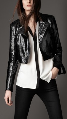 Cropped Snakeskin Biker Jacket