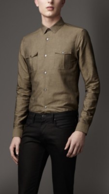 Slim Fit Linen Cotton Military Shirt