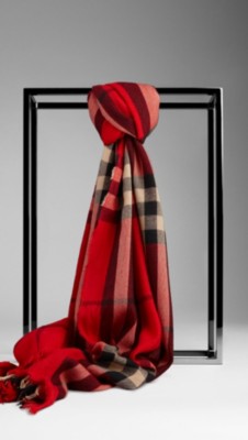 Check Wool Cashmere Crinkled Scarf