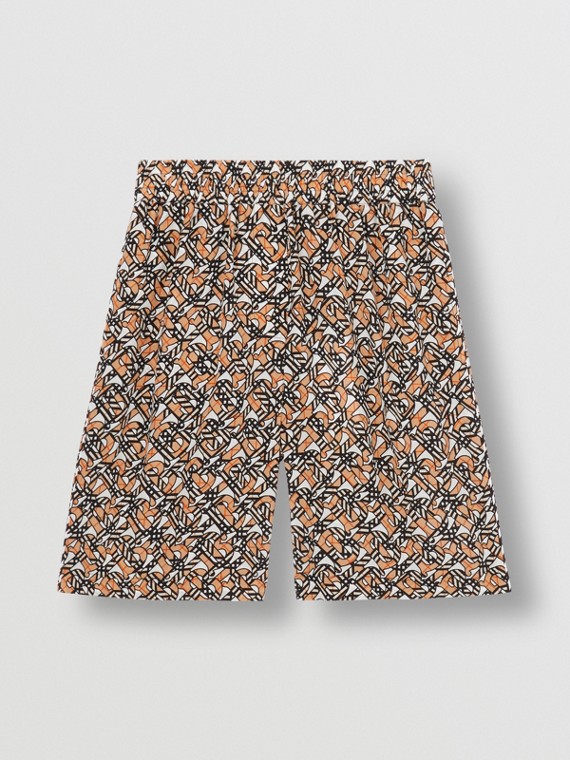 Shorts aus Crêpe-de-Chine-Seide mit Monogramm-Print (Weiß)