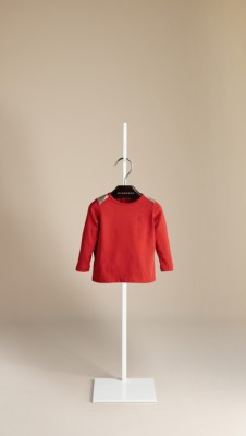 Long Sleeve Check Detail T-Shirt