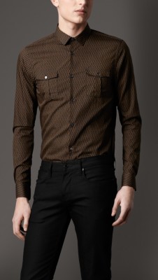 Slim Fit Geometric Print Military Shirt