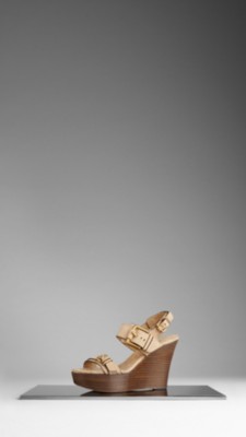 Buckle Detail Nubuck Wedge Sandals