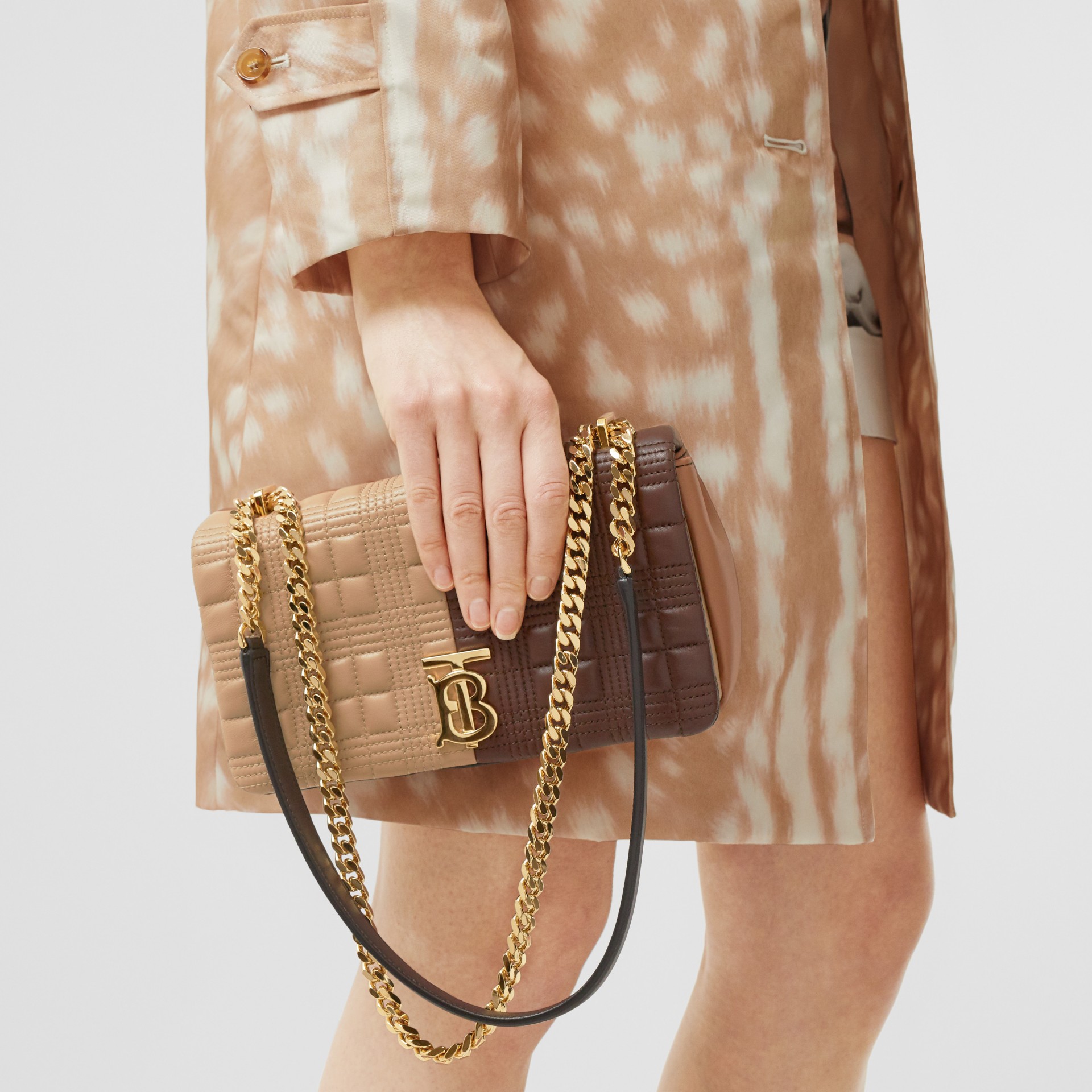 Small Quilted Colour Block Lambskin Lola Bag in Soft Fawn/dark Mocha - Women | Burberry United 