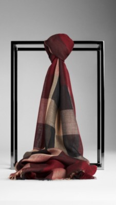 Check Wool Silk Scarf
