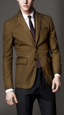 Modern Fit Waxed Cotton Sports Jacket with Leather Undercollar